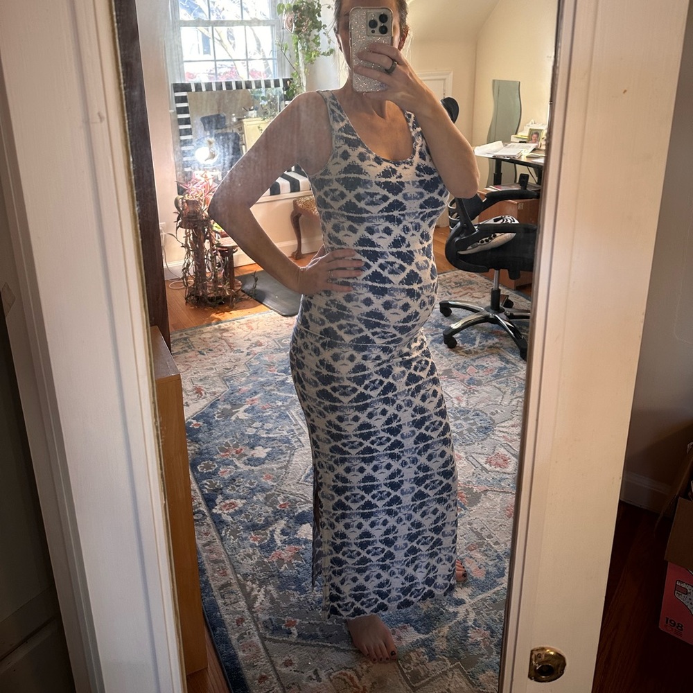 Geometric Blue and White Patterned maternity Dress